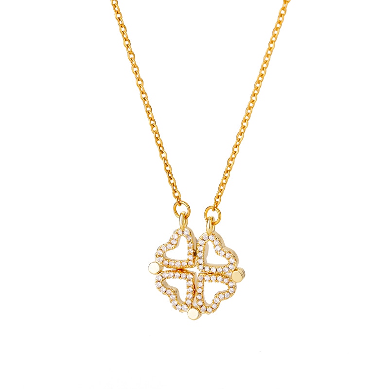 Vintage Lucky Four Leaf Clover Necklaces for Women Goth Love Heart Pendant Choker Chain Necklace Stainless Steel Jewelry Gift