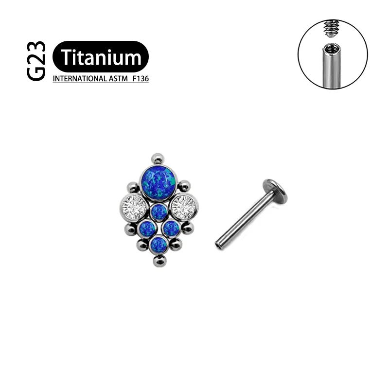 Titanium G23 Zircon Opal CZ Labret Internally Threaded Earring Helix Tragus Cartilage Prevent-allergies Ear Piercing Jewelry