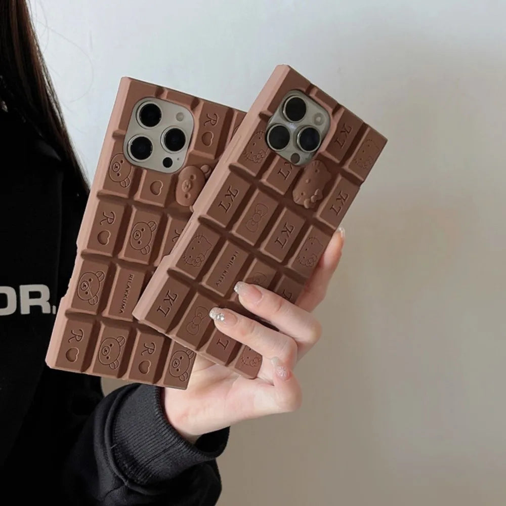 Cartoon Chocolate Hello Kitty Rilakkuma Bear Phone Case Funny Soft Silicone Cover For 16 15 14 Plus 13 12 11 Pro Max X XR Xs Max