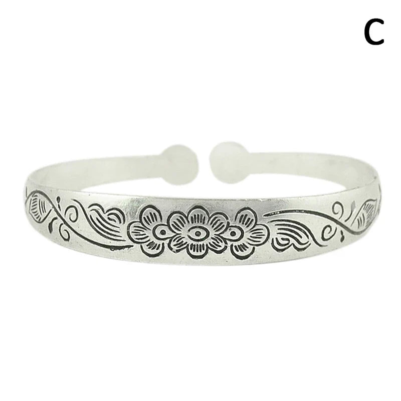 Retro Opening Bracelet Jewelry Vintage Tibetan Silver Totem Carved Bangle Cuff