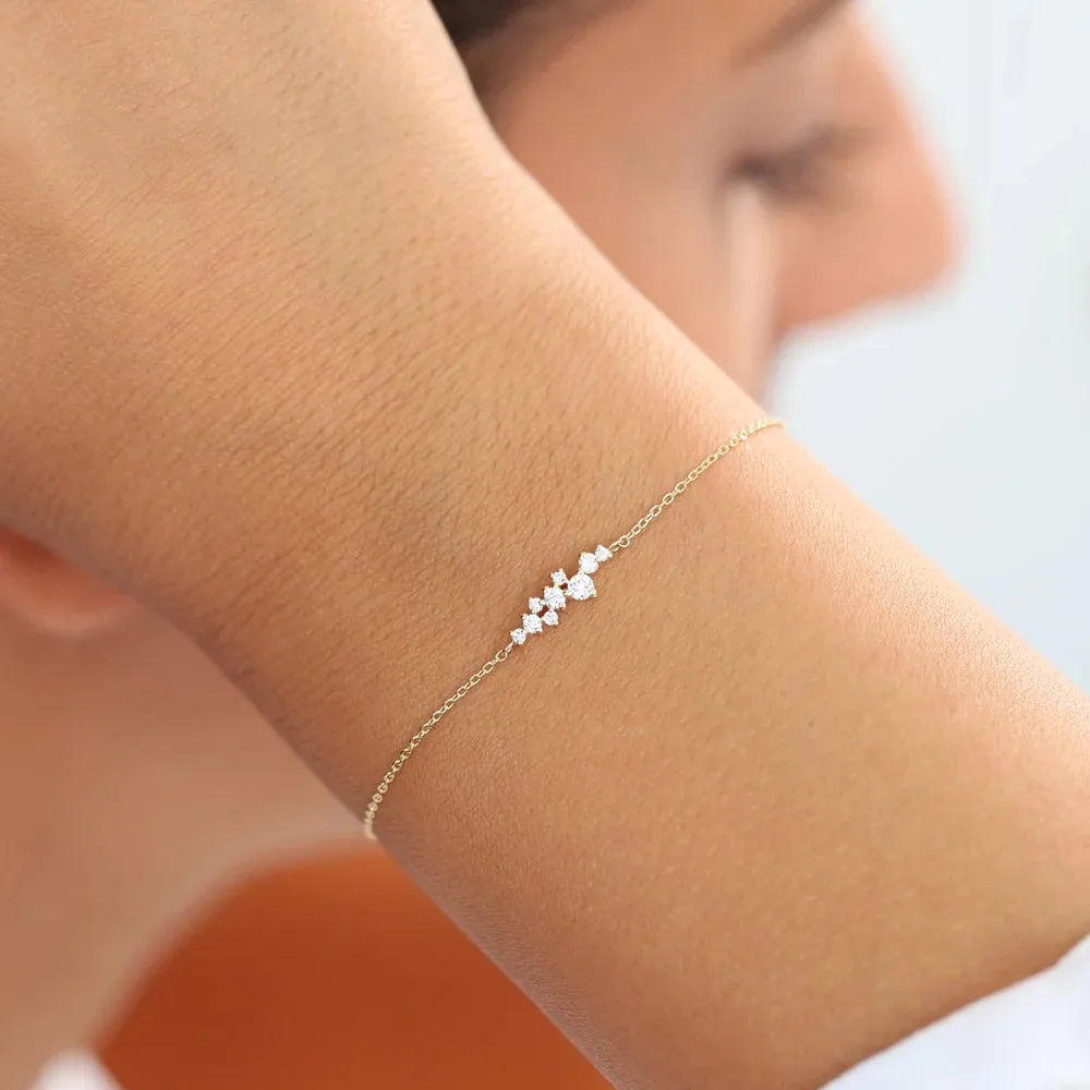 BOAKO 925 Sterling Silver Allergy Prevention Women's Bracelet Geometric Single Row Zircon Bangle Bracelets Pulseras Para Parejas