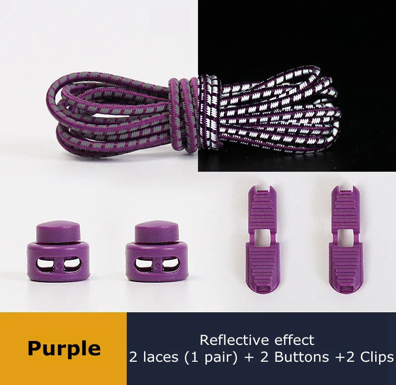 1 Pair Elastic Shoelaces Reflective Push The Spring Lock No Tie Shoe Laces Used For Sneakers Hiking Shoes Lazy Lace Round