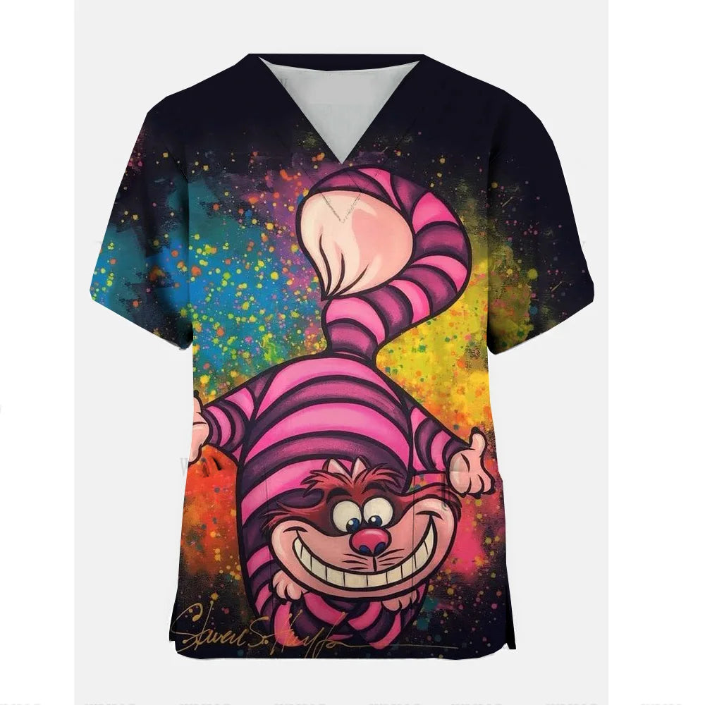 Disney Cheshire Cat Uniform Blouse Women Pullovers Nurse Uniform Working Casual Tops Scrub Nursing Nurse Medical Uniforms Shirts