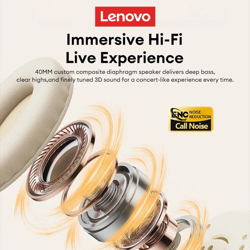 Lenovo TH30 Gaming Wireless Bluetooth Headset Long Battery Life Sports Over-Ear Headphones HIFI Stereo Sound Earbuds 40MM New