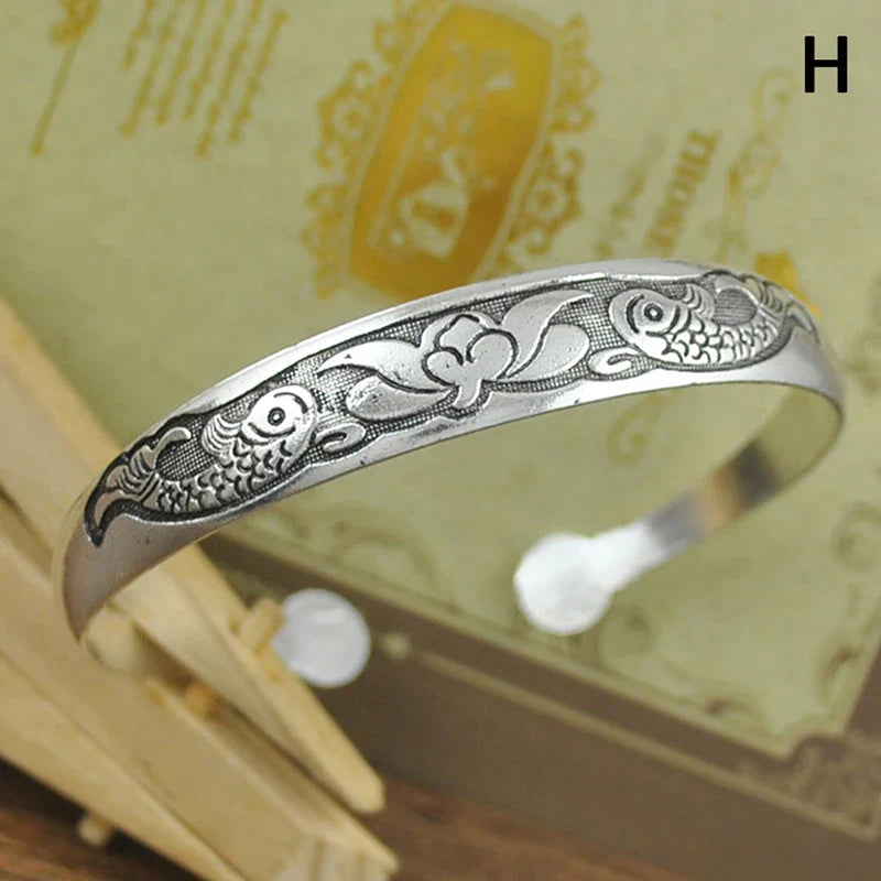 Retro Opening Bracelet Jewelry Vintage Tibetan Silver Totem Carved Bangle Cuff