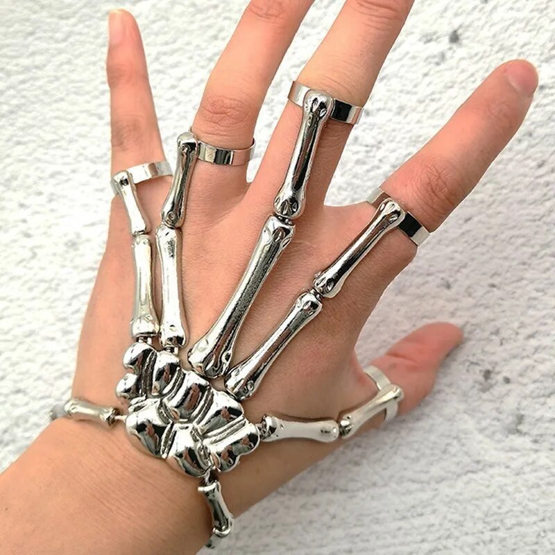 Bracelet for Women Gothic Punk Hand Skull Skeleton Elasticity Adjustable Bracelet
