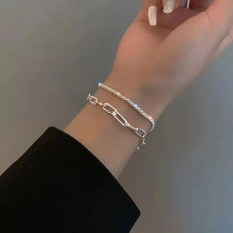 Luxury Sparkling Rhinestone Bracelet Ladies Girls Geometric Delicate Adjustable Bracelet Vintage Style Jewelry Accessories Gifts