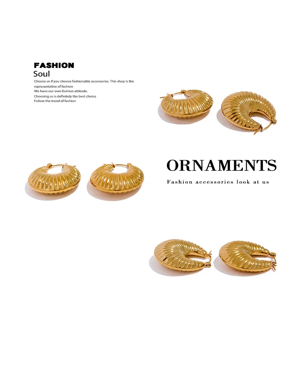 Yhpup 30mm Round Metal Hollow Chunky Hoop Earrings for Women Gold Color Stainless Steel Statement Fashion Jewelry Waterproof