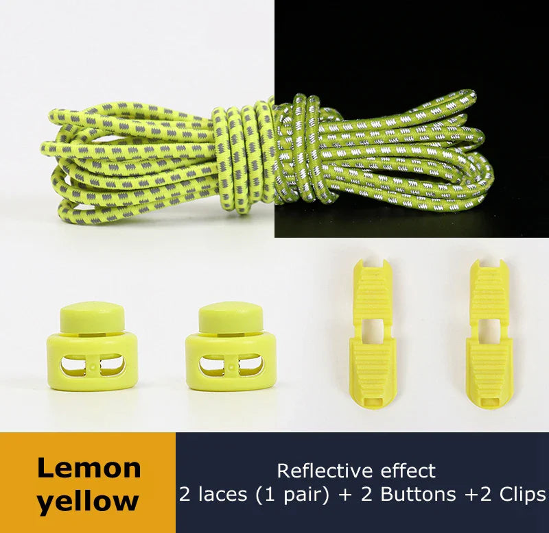 1 Pair Elastic Shoelaces Reflective Push The Spring Lock No Tie Shoe Laces Used For Sneakers Hiking Shoes Lazy Lace Round