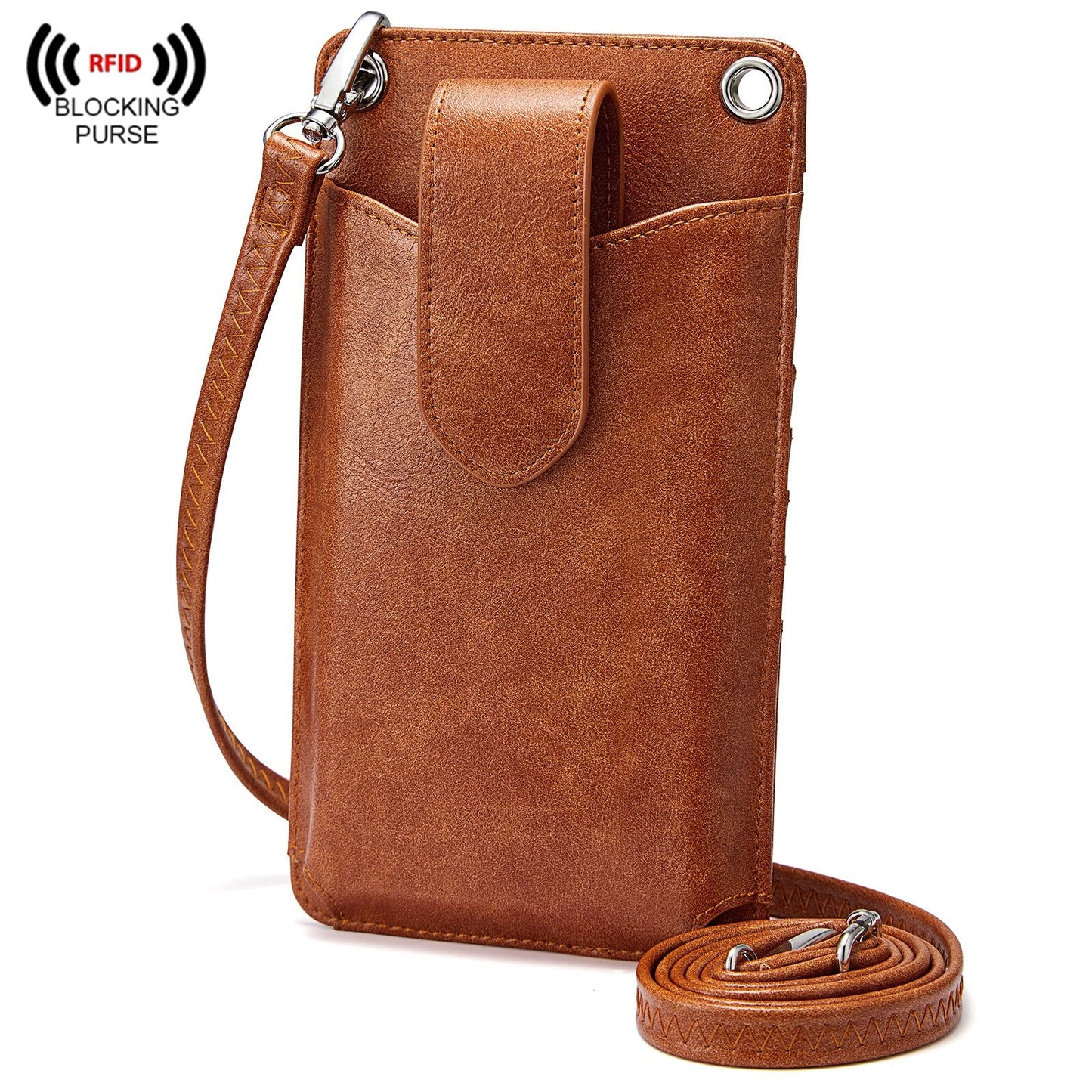S-ZONE Women Crossbody Cell Phone Purse Wallet Faux Leather Lanyard Case with RFID Blocking