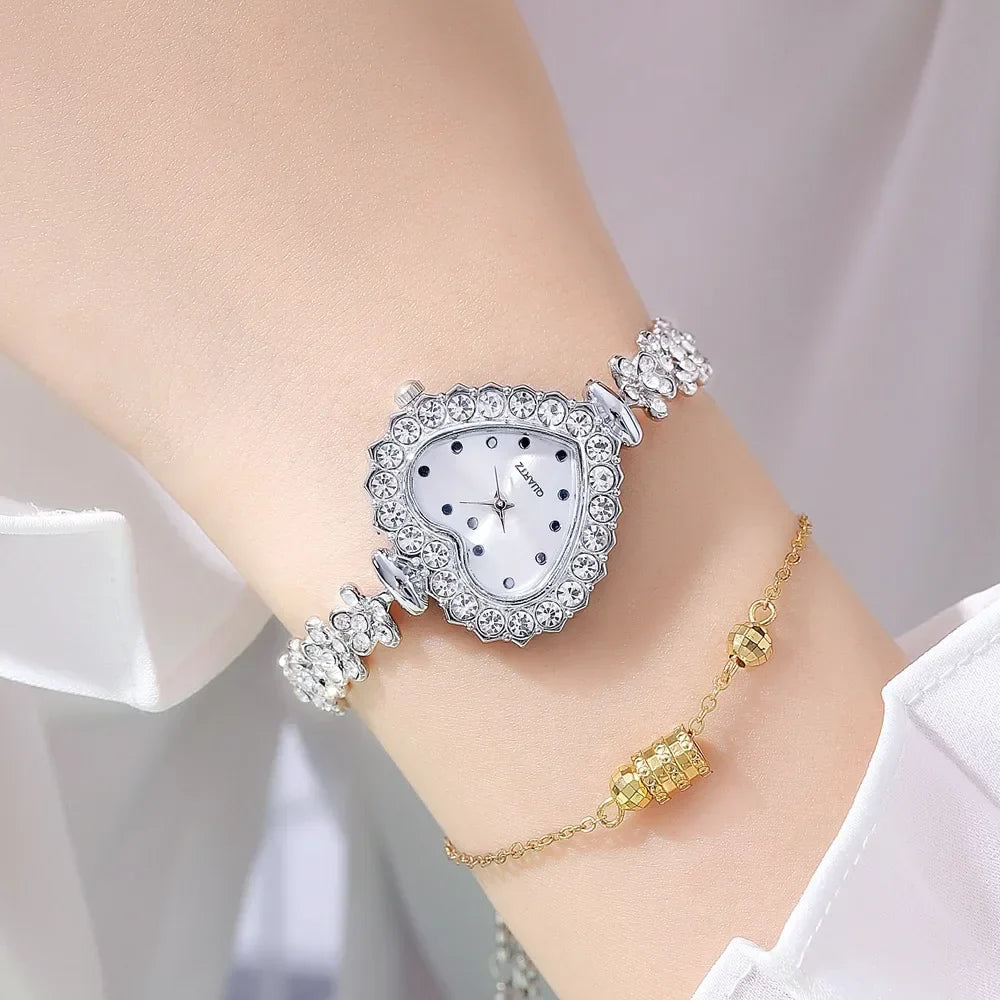 Heart Shape Small Dial Women's Bracelet Watch Quartz Wristwatch Retractable Chain Strap Watch Wholesale relogio reloj mujer