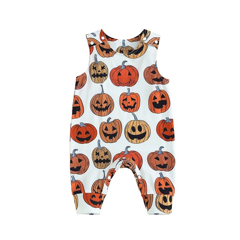 2023-06-25 Lioraitiin 0-18M Baby Girls Boys Rompers Halloween Clothes Pumpkin Print Crew Neck Sleeveless Newborn Jumpsuits