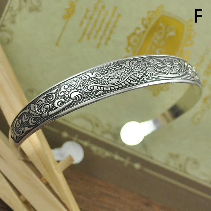 Retro Opening Bracelet Jewelry Vintage Tibetan Silver Totem Carved Bangle Cuff
