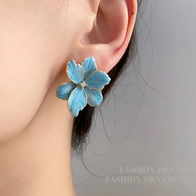 Modern Jewelry 925 Silver Needle Red Flower Earrings Spring Summer Style Popular Design Big Stud Earrings For Women Girl Gift