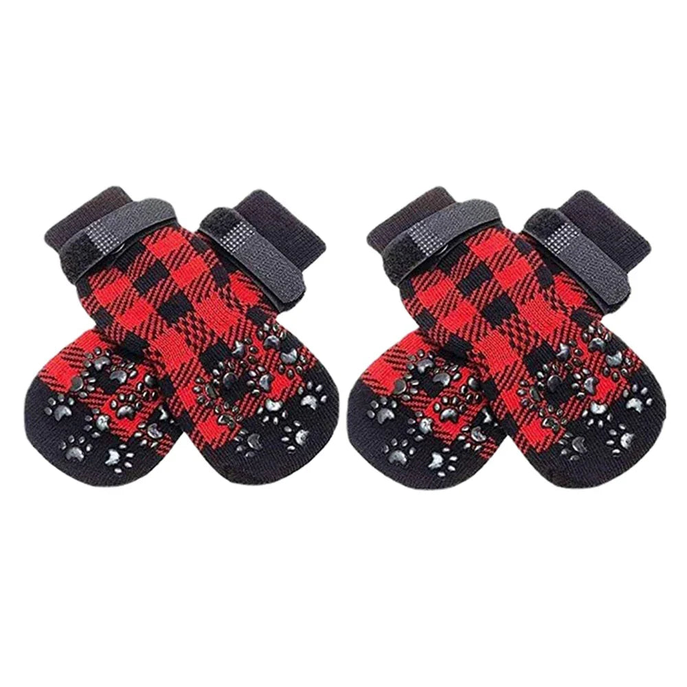 4pcs Anti-Slip Pet Dog Cat Socks with Adjustable Straps for Pets Paw Protector for Small Medium Dogs Puppy Dog Shoes Indoor Wear