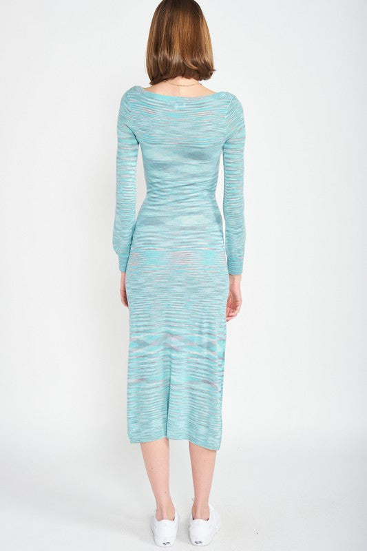 Scoop neck sweater midi dress in soft knit with long sleeves — cozy and stylish for cooler seasons or layered looks