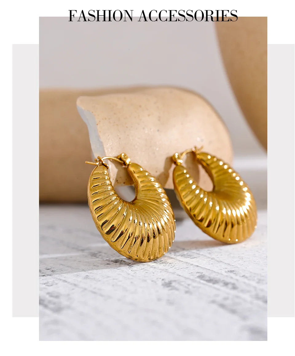 Yhpup 30mm Round Metal Hollow Chunky Hoop Earrings for Women Gold Color Stainless Steel Statement Fashion Jewelry Waterproof