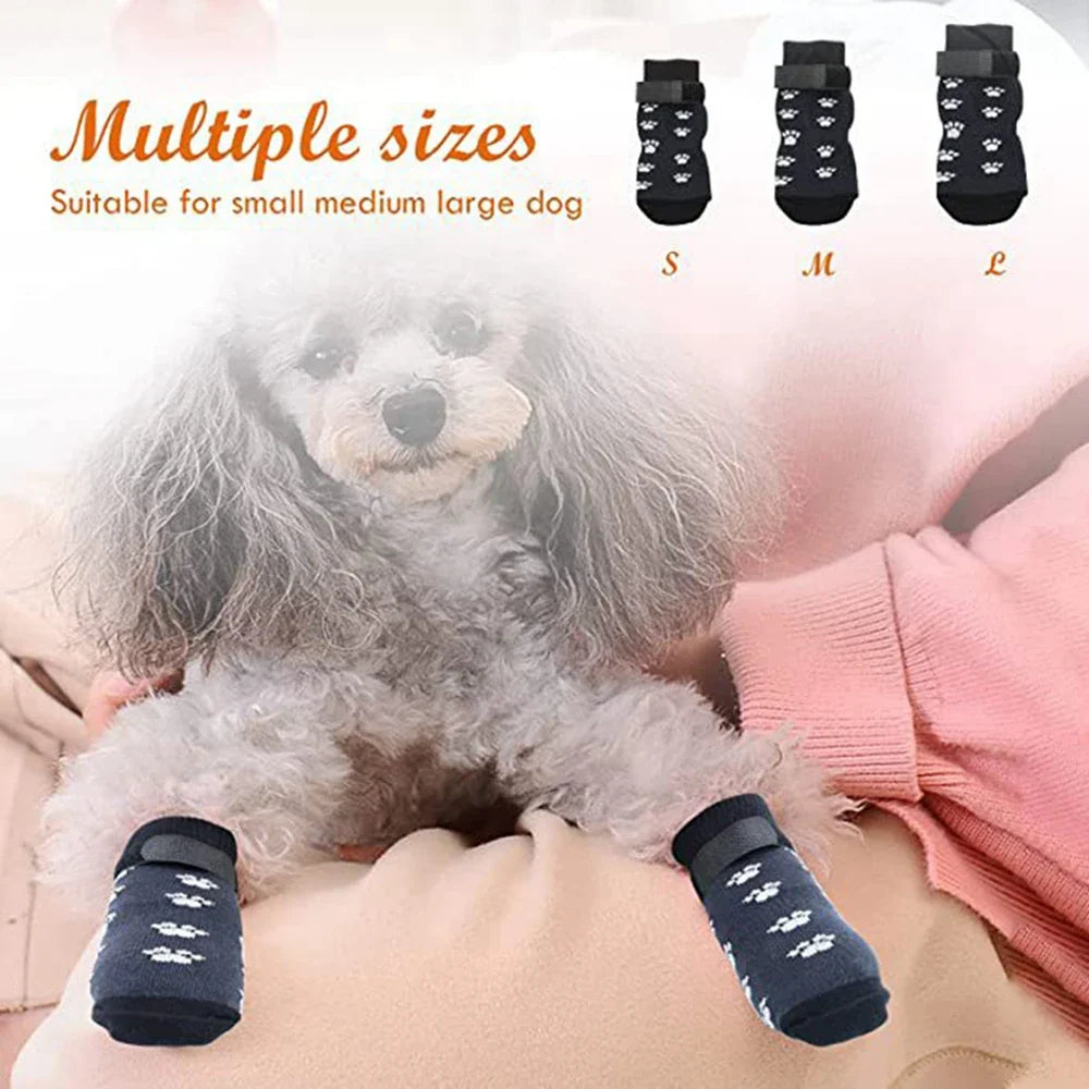 4pcs Anti-Slip Pet Dog Cat Socks with Adjustable Straps for Pets Paw Protector for Small Medium Dogs Puppy Dog Shoes Indoor Wear