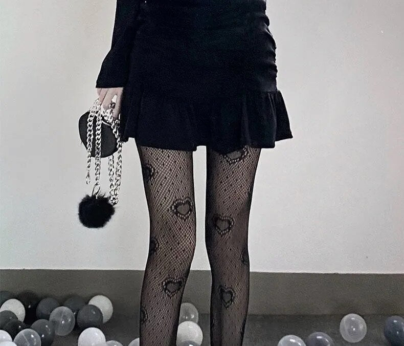 Lolita Cute Pentacle Print Tights Women Sexy Gothic Punk Magical Five-Pointed Star Mesh Fish Net Pantyhose Body Stockings