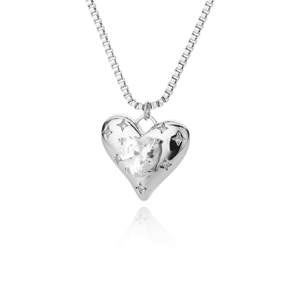Vintage Lucky Four Leaf Clover Necklaces for Women Goth Love Heart Pendant Choker Chain Necklace Stainless Steel Jewelry Gift