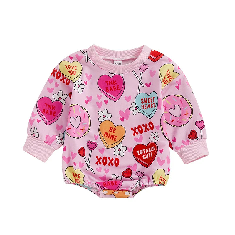 2024-09-19 Lioraitiin 0-18M Newborn Baby Girl Spring Romper Long Sleeve Round Neck Heart Lollipop Print Jumpsuit Outfit