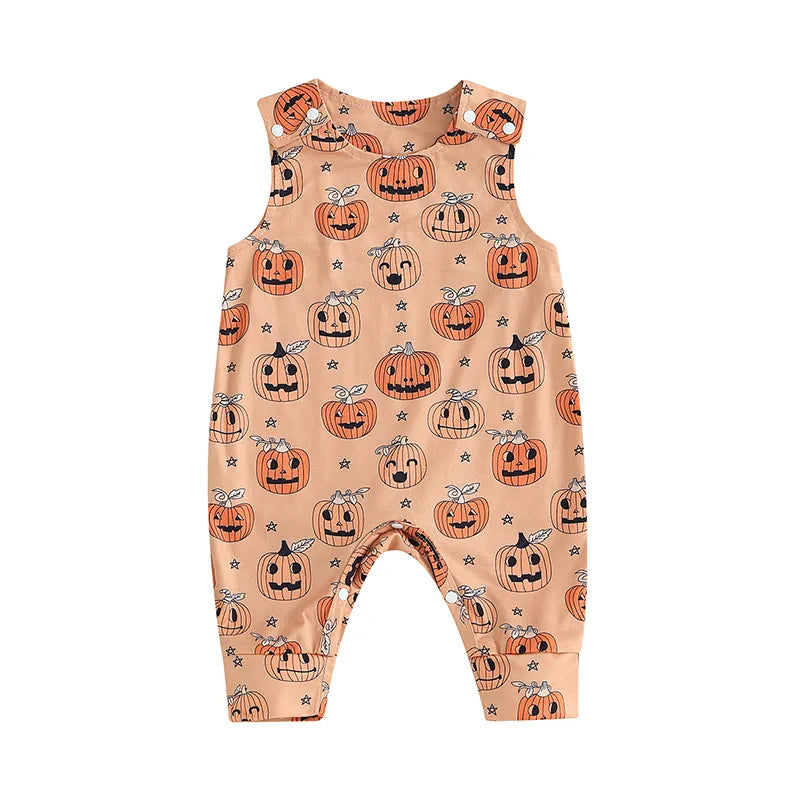 2023-06-25 Lioraitiin 0-18M Baby Girls Boys Rompers Halloween Clothes Pumpkin Print Crew Neck Sleeveless Newborn Jumpsuits