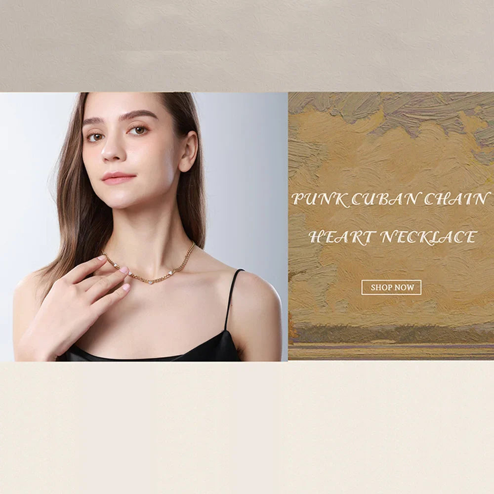 Punk Cuban Chain Heart Necklace For Women Hip Pop Stainless Steel Choker Fashion Wedding Party Jewelry Gift