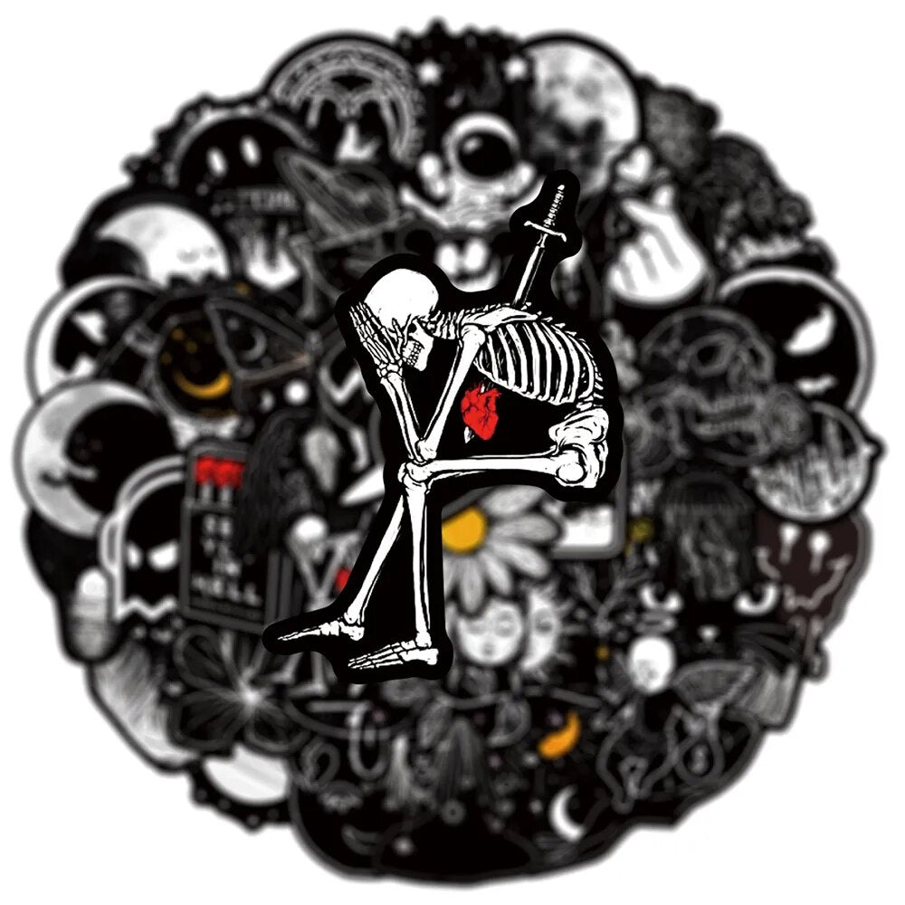 10/30/50PCS Black White Gothic Cartoon Graffiti Stickers DIY Car Bike Travel Luggage Phone Laptop Waterproof Cool Sticker Toy