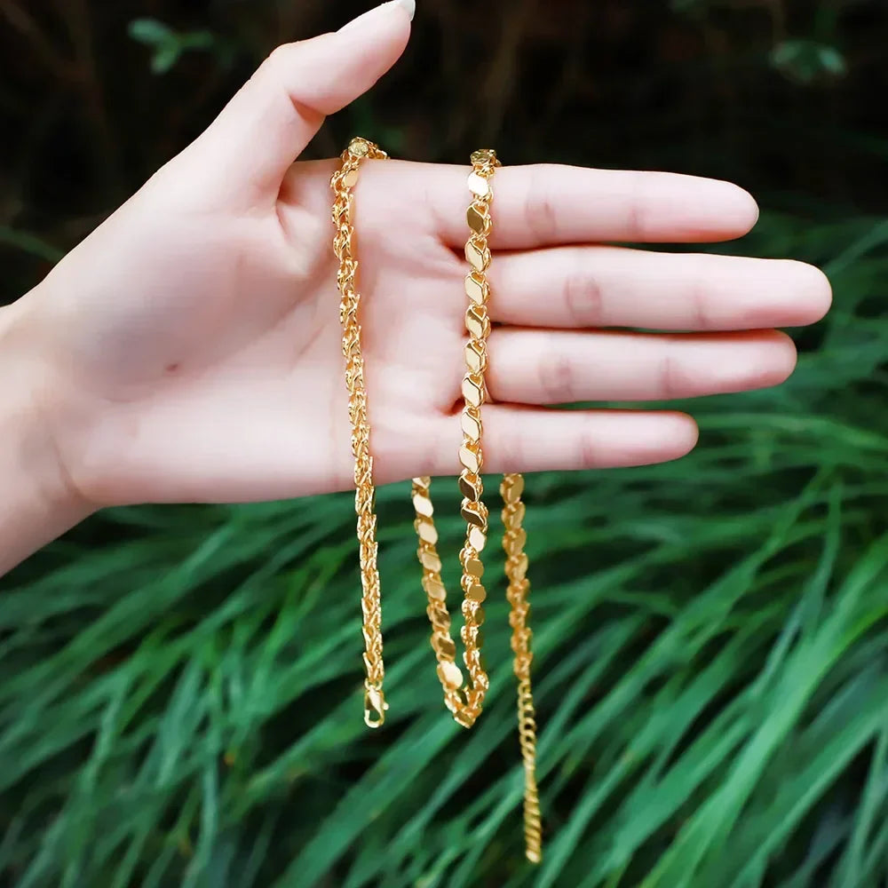 4mm Width Necklace 70CM Muslim Islamic Gold Color Necklace Middle East Arab Turkish Oman Allah Jewelry Never Faded