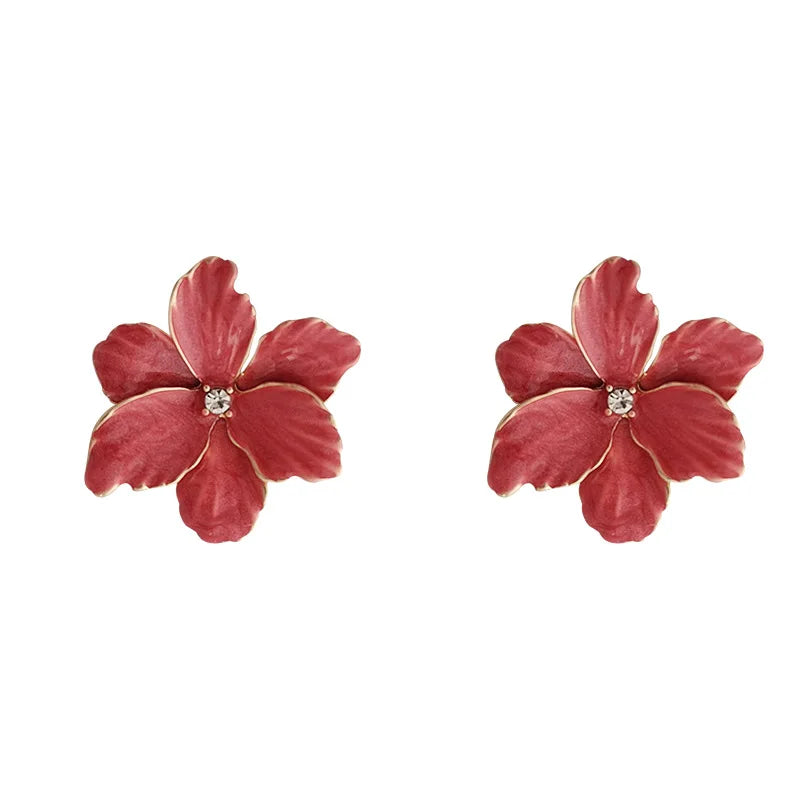 Modern Jewelry 925 Silver Needle Red Flower Earrings Spring Summer Style Popular Design Big Stud Earrings For Women Girl Gift