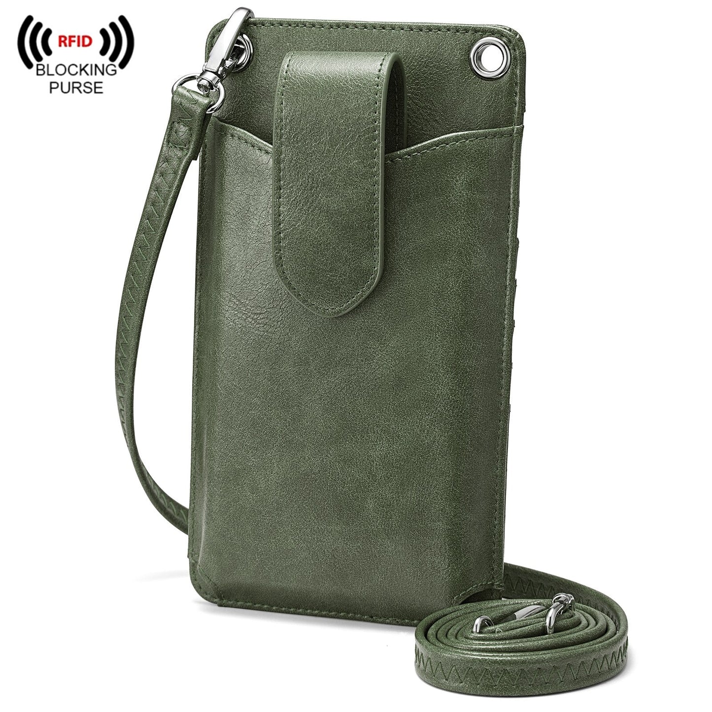 S-ZONE Women Crossbody Cell Phone Purse Wallet Faux Leather Lanyard Case with RFID Blocking