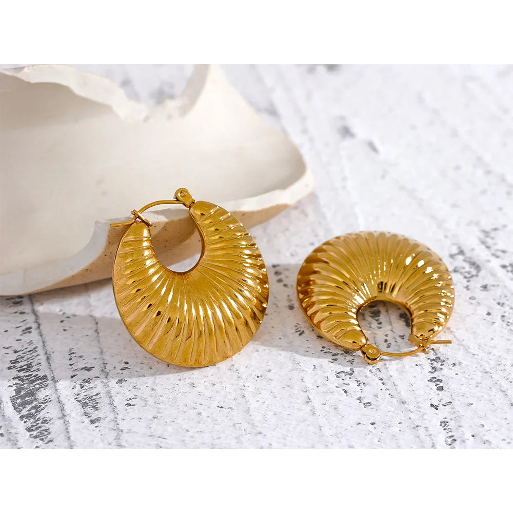 Yhpup 30mm Round Metal Hollow Chunky Hoop Earrings for Women Gold Color Stainless Steel Statement Fashion Jewelry Waterproof