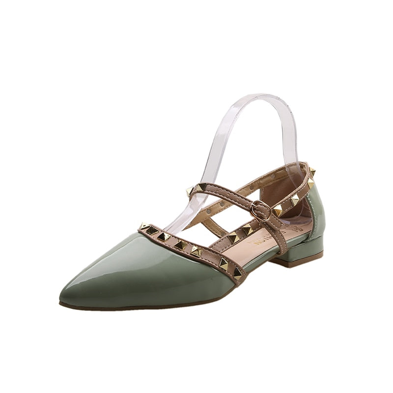 New High Heels Pointed Toe Buckle Rivets Summer Sexy Mules Fashion All-match Net Red Banquet Thick Heels Women's High Heels