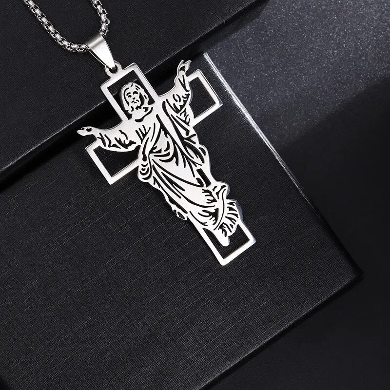 New Metal Black Cross Pendant Necklace Men and Women Fashion Gothic Punk Trend Hip Hop Accessories Jewelry Gift Wholesale