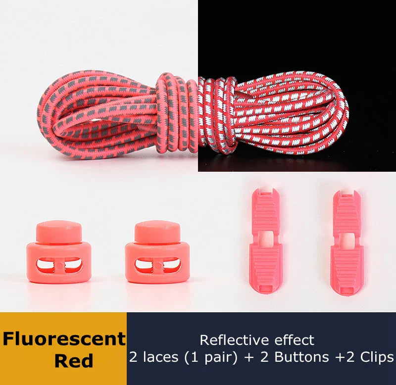 1 Pair Elastic Shoelaces Reflective Push The Spring Lock No Tie Shoe Laces Used For Sneakers Hiking Shoes Lazy Lace Round
