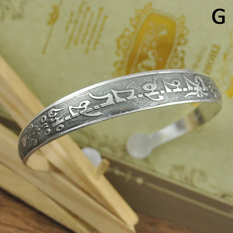 Retro Opening Bracelet Jewelry Vintage Tibetan Silver Totem Carved Bangle Cuff