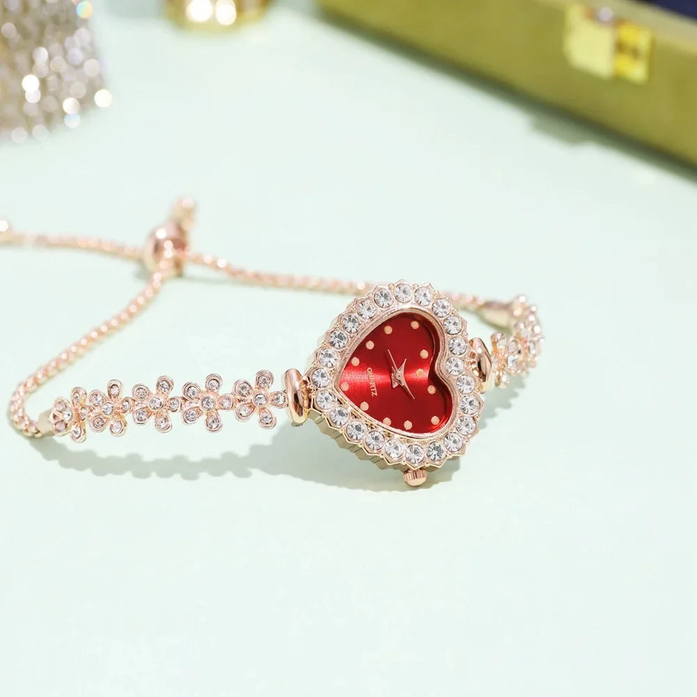 Heart Shape Small Dial Women's Bracelet Watch Quartz Wristwatch Retractable Chain Strap Watch Wholesale relogio reloj mujer