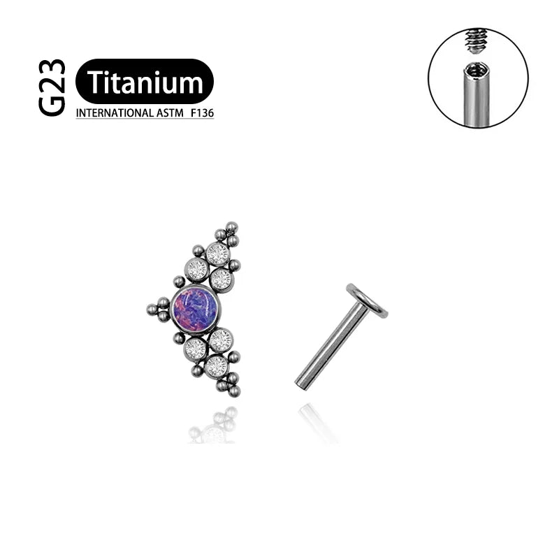 Titanium G23 Zircon Opal CZ Labret Internally Threaded Earring Helix Tragus Cartilage Prevent-allergies Ear Piercing Jewelry