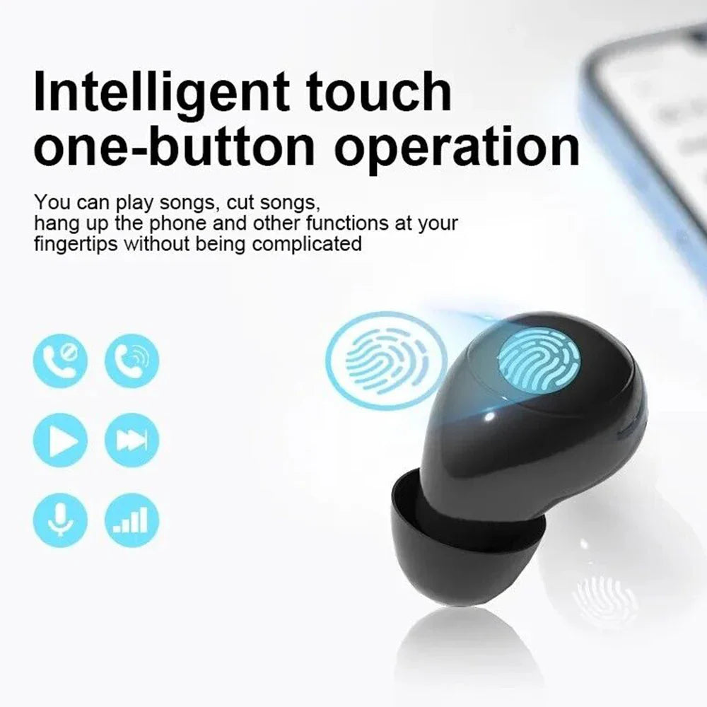 SK18 Mini Invisible Headphones Wireless Bluetooth 5.3 Headphones Bass Sleeping Headphones with Microphone Noise Cancellation HD