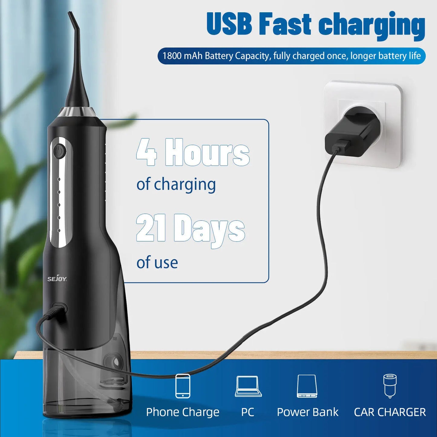 Sejoy Water Flosser Teeth Cleaner Rechargeable Waterproof Portable Cordless Dental Oral Irrigator, Water flossers for Teeth