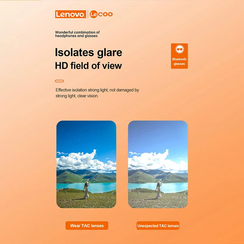 New Lenovo Lecoo C8 Lite Sunglasses Earphone Bluetooth 5.3 Outdoor Sport HiFi HD Call Eyeglasses Anti Blue Wireless Driving