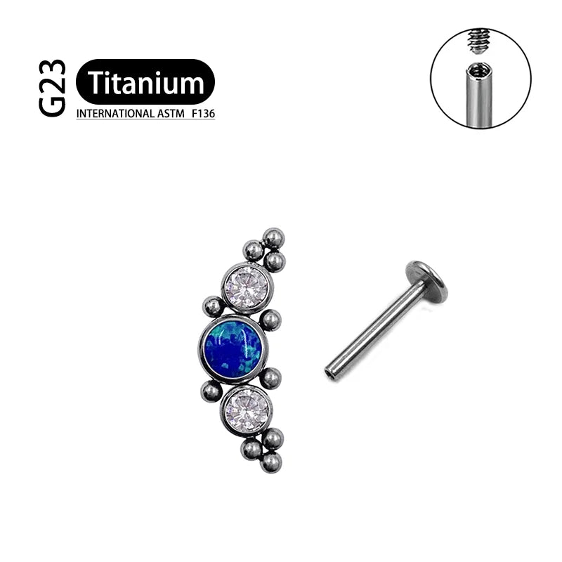 Titanium G23 Zircon Opal CZ Labret Internally Threaded Earring Helix Tragus Cartilage Prevent-allergies Ear Piercing Jewelry