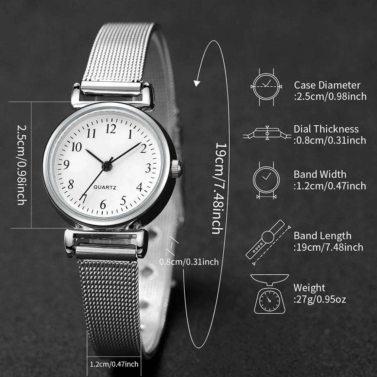 4PCS/Set Women's Watches Fashion Small Quartz Watch Casual Silver Band Wristwatches Bracelets(Without Box)