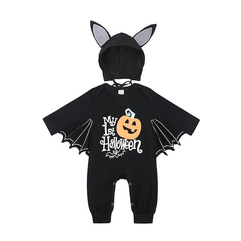 2023 Baby Halloween Cosplay Costume Solid Print Hat+Romper Bag Bone Pumpkin Bodysuit Gift Boy Girl Disguise Vampire Clothes