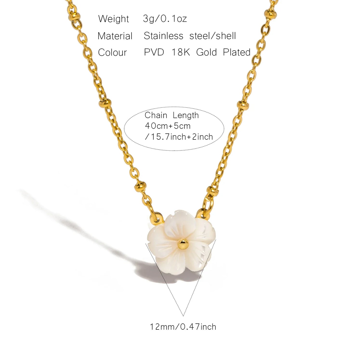UHBINYCA Elegant Flower Shell Necklace for Women, Stainless Steel Chain Colorfast Jewelry
