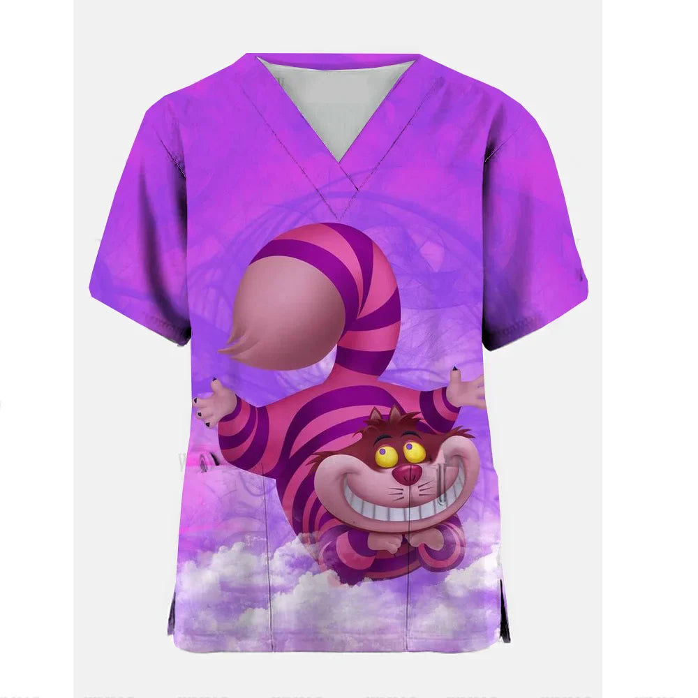 Disney Cheshire Cat Uniform Blouse Women Pullovers Nurse Uniform Working Casual Tops Scrub Nursing Nurse Medical Uniforms Shirts