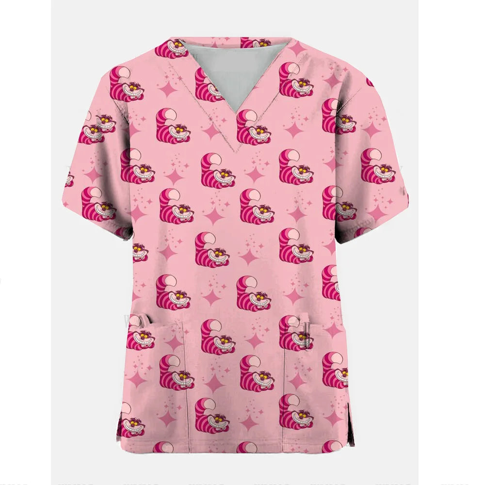 Disney Cheshire Cat Uniform Blouse Women Pullovers Nurse Uniform Working Casual Tops Scrub Nursing Nurse Medical Uniforms Shirts