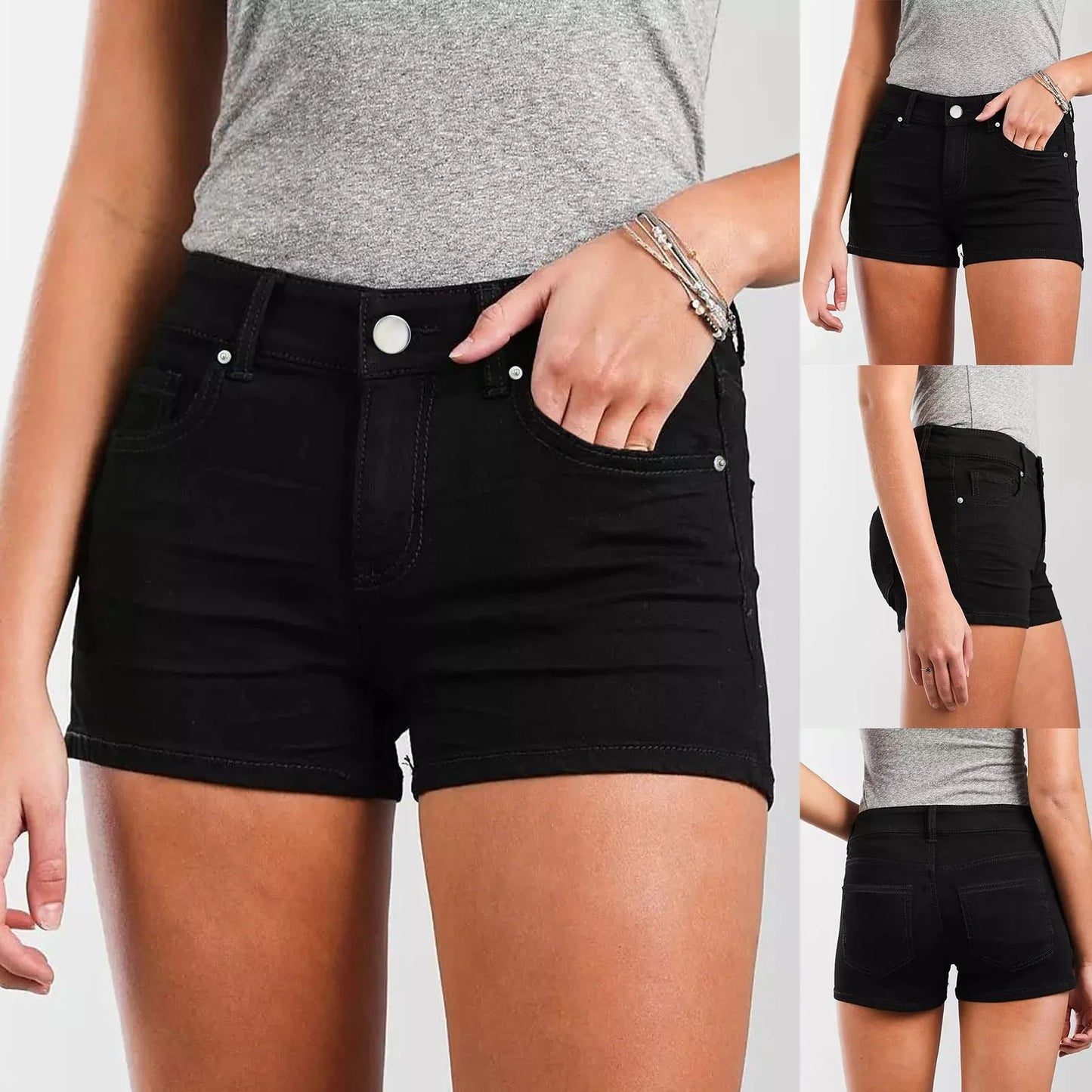 Womens Casual Fashion Slim Pockets Shorts Wrap Buttocks Solid Black Jeans Shorts Women'S Y2k Summer High Waist Casual Shorts