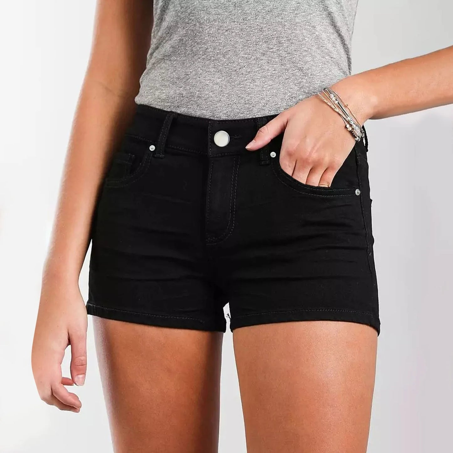 Womens Casual Fashion Slim Pockets Shorts Wrap Buttocks Solid Black Jeans Shorts Women'S Y2k Summer High Waist Casual Shorts