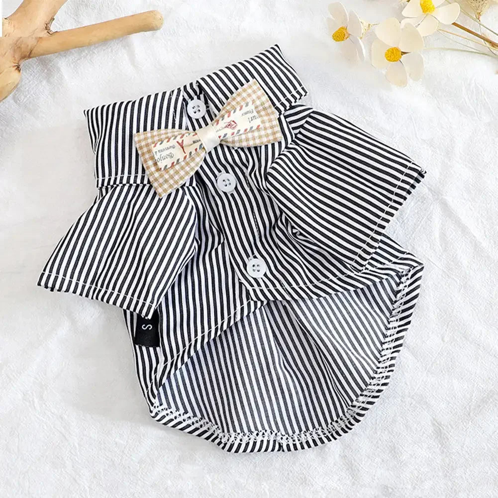 2024 Dog Clothes Bowknot Striped Shirts for Dogs Clothing Cat Small Thin Summer Blue Fashion Boy Girl Chihuahua Pet Products